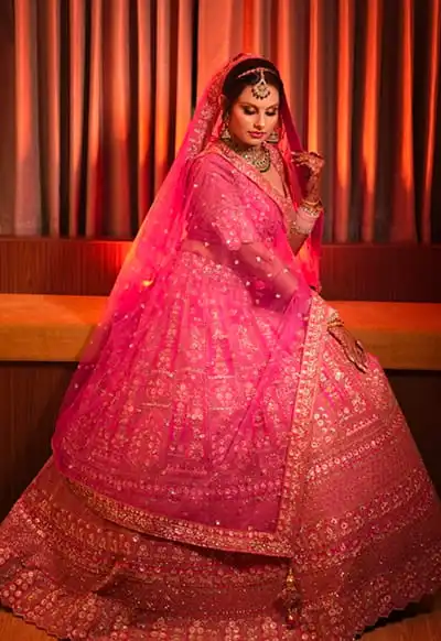 Indian Bride in Pink Lehenga at Wedding Celebration — Hotel Aketa Dehradun