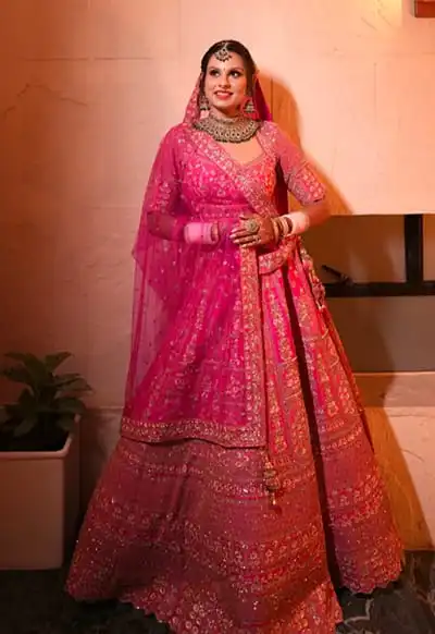 Bridal Portrait in Dark Pink Lehenga — Wedding Hotel in Dehradun Hotel Aketa